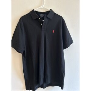 Polo Ralph Lauren Pique Cotton Polo Shirt Black Pony Mens L